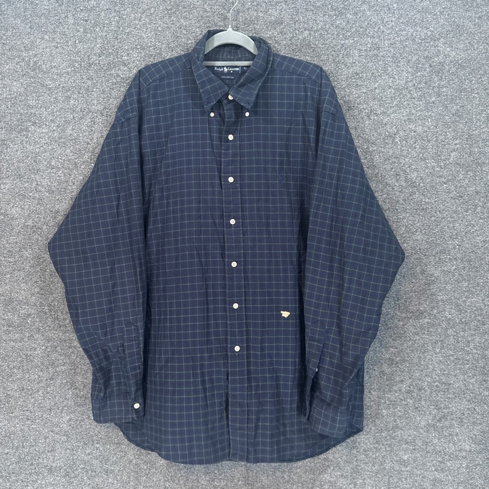 Ralph Lauren Button Down Shirt Mens XL Blue Grid Plaid Long Sleeve Cotton